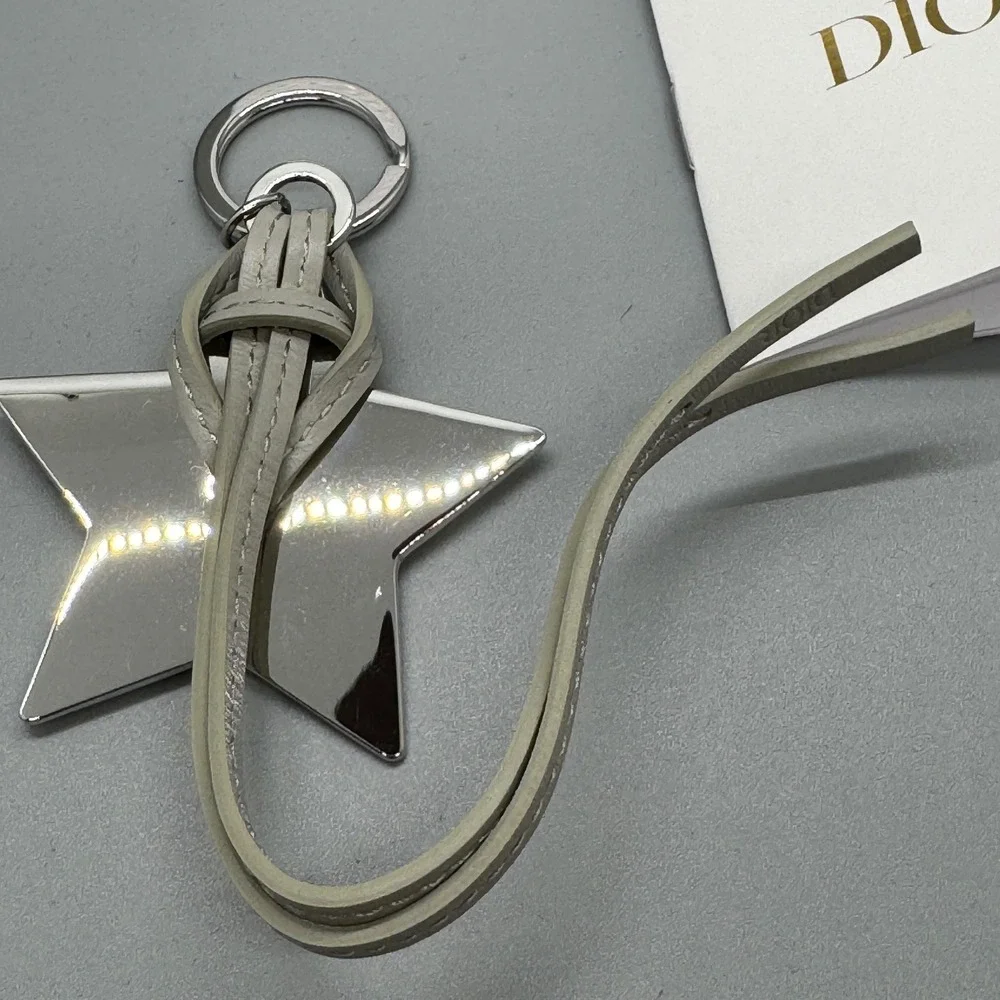 Dior Womens Keychain OS Silver Grey Star Map Bag Charm Luxury‎ Accessory Chic